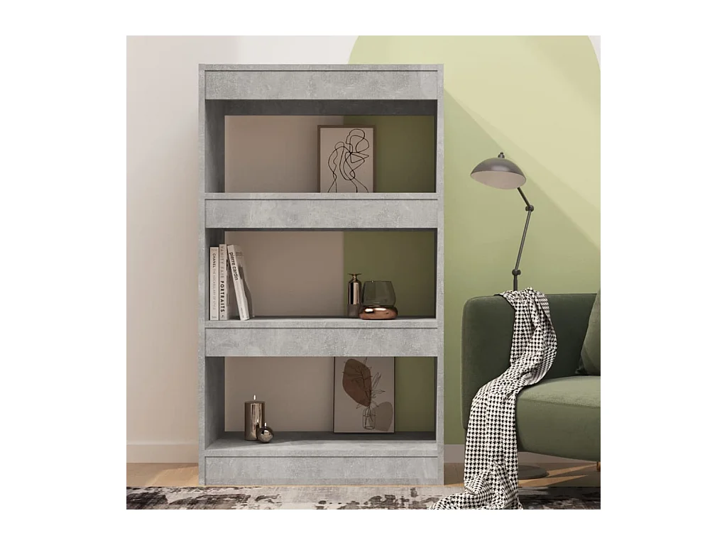 Qarlon  Bibliothèque/séparateur de pièce gris béton bois d'ingénierie