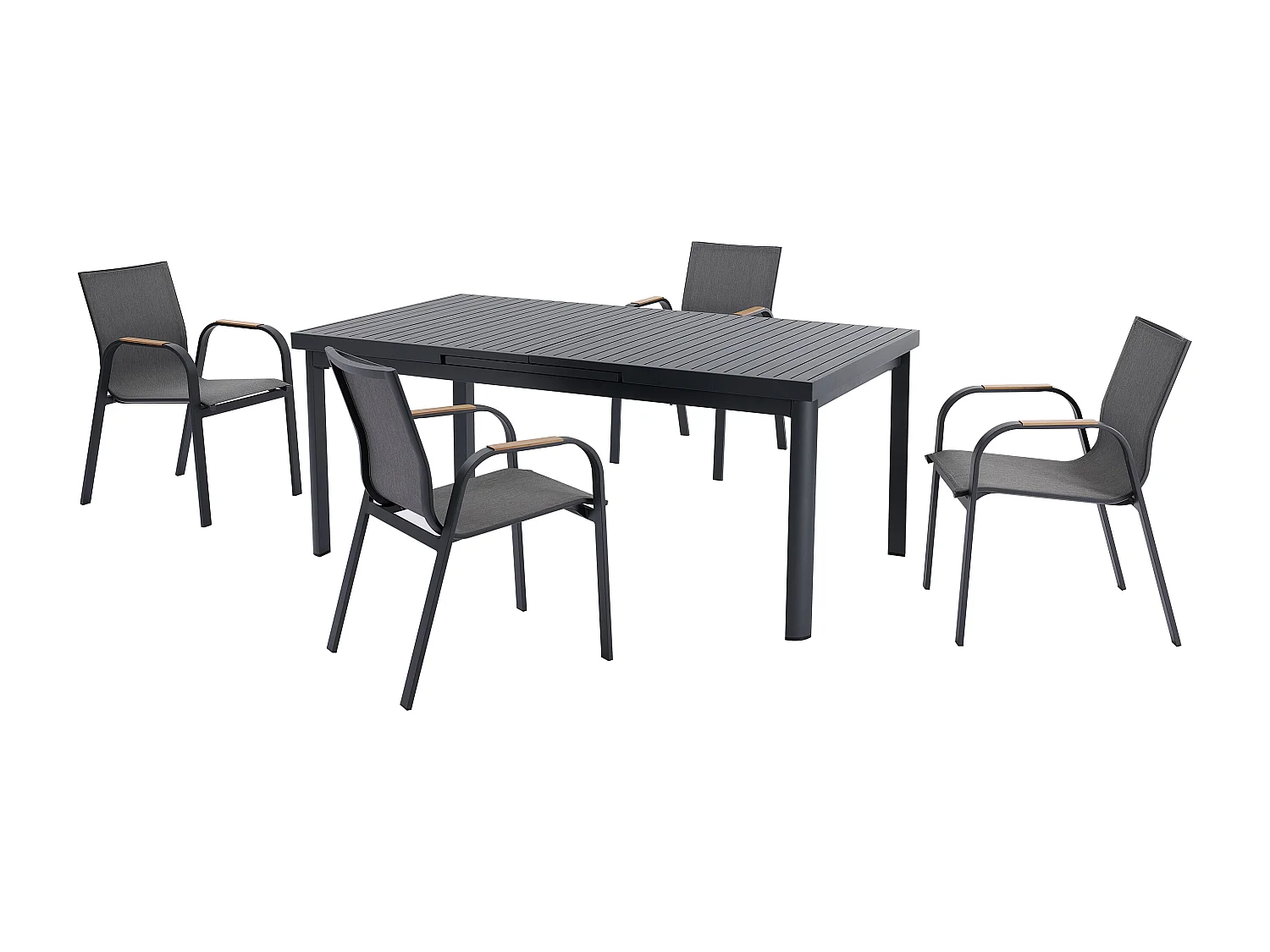 Salle à manger de jardin en aluminium : une table extensible L.180/240 cm et 4 fauteuils - Anthracite - ZEYVA de MYLIA