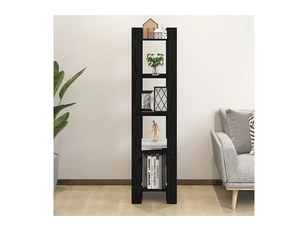 Cyrik  Bibliothèque/Séparateur de pièce Noir 41x35x160 cm Pin massif