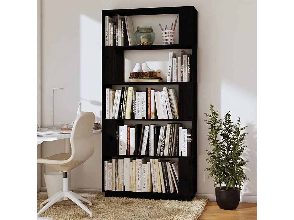 Stian  Bibliothèque/Séparateur de pièce Noir 80x25x163,5 cm Pin massif