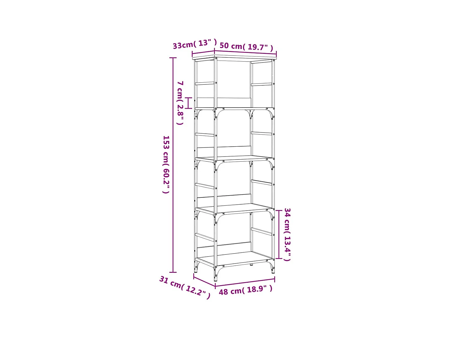 Namur  Bibliothèque sonoma gris 50x33x153 cm bois d'ingénierie