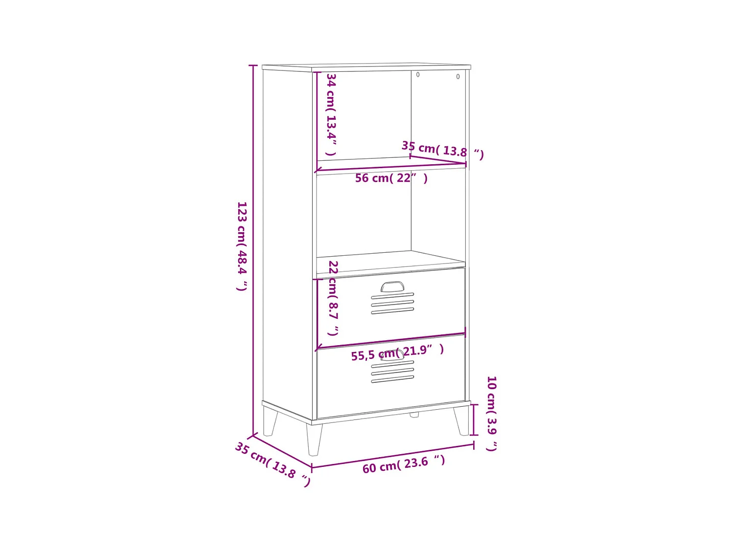 Peralyn  Boekenkast VIKEN 60x35x123 cm bewerkt hout wit