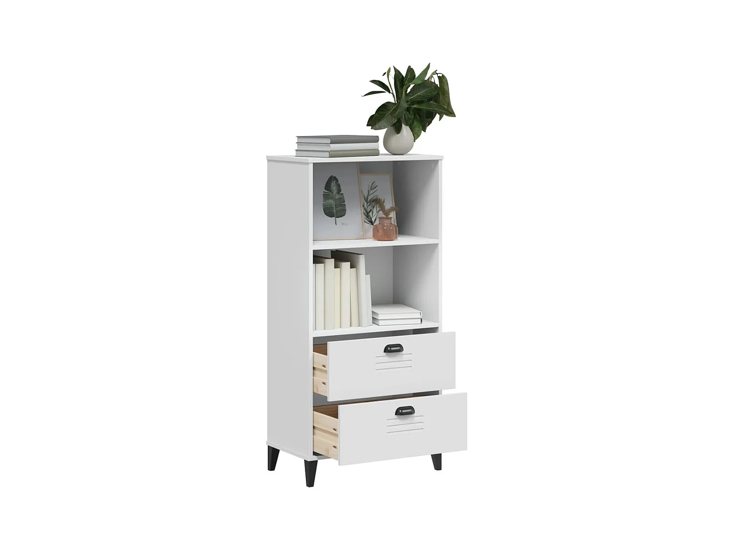 Peralyn  Boekenkast VIKEN 60x35x123 cm bewerkt hout wit