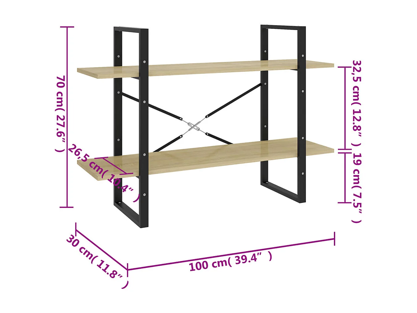 Gitana  Bibliothèque à 2 niveaux chêne sonoma bois d'ingénierie