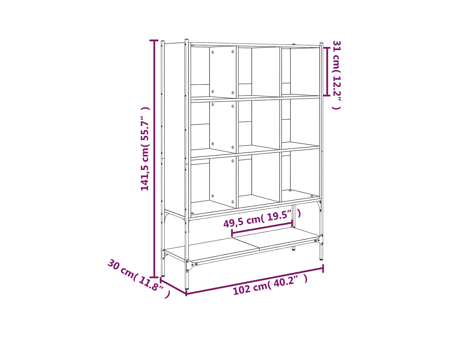 Assen  Bibliothèque noir 102x30x141,5 cm bois d'ingénierie