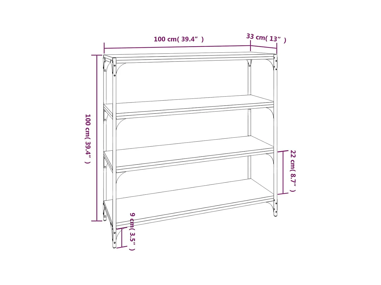 Ventura  Bibliothèque Sonoma gris 100x33x100 cm Bois d'ingénierie acier