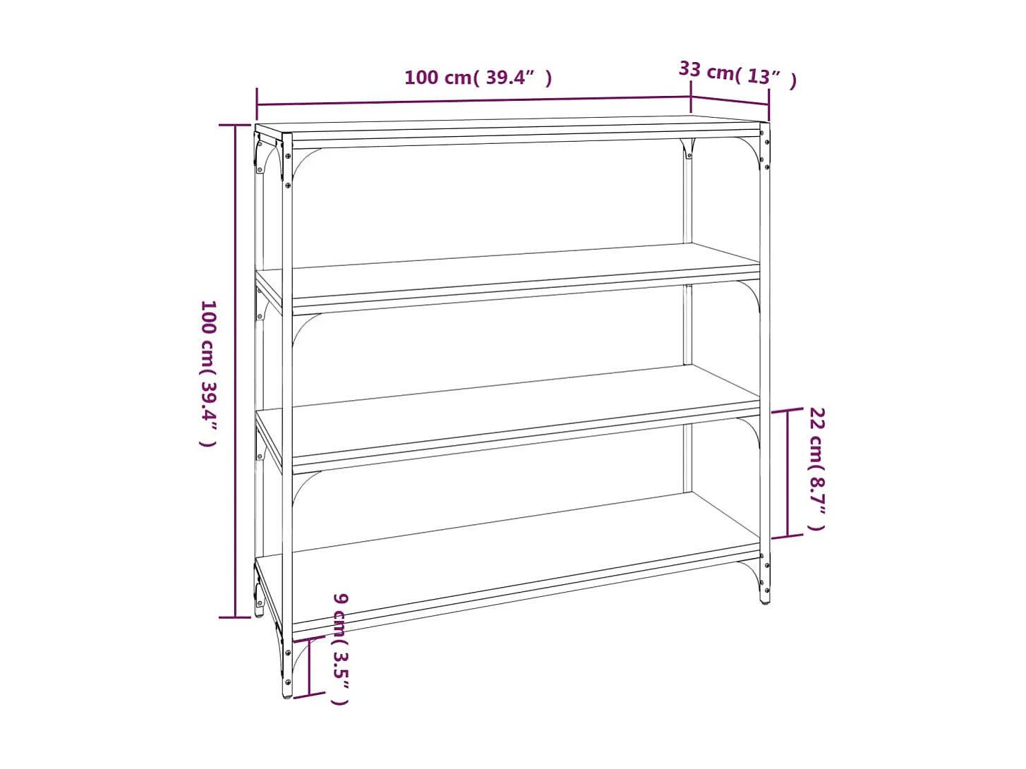 Ventura  Bibliothèque Sonoma gris 100x33x100 cm Bois d'ingénierie acier