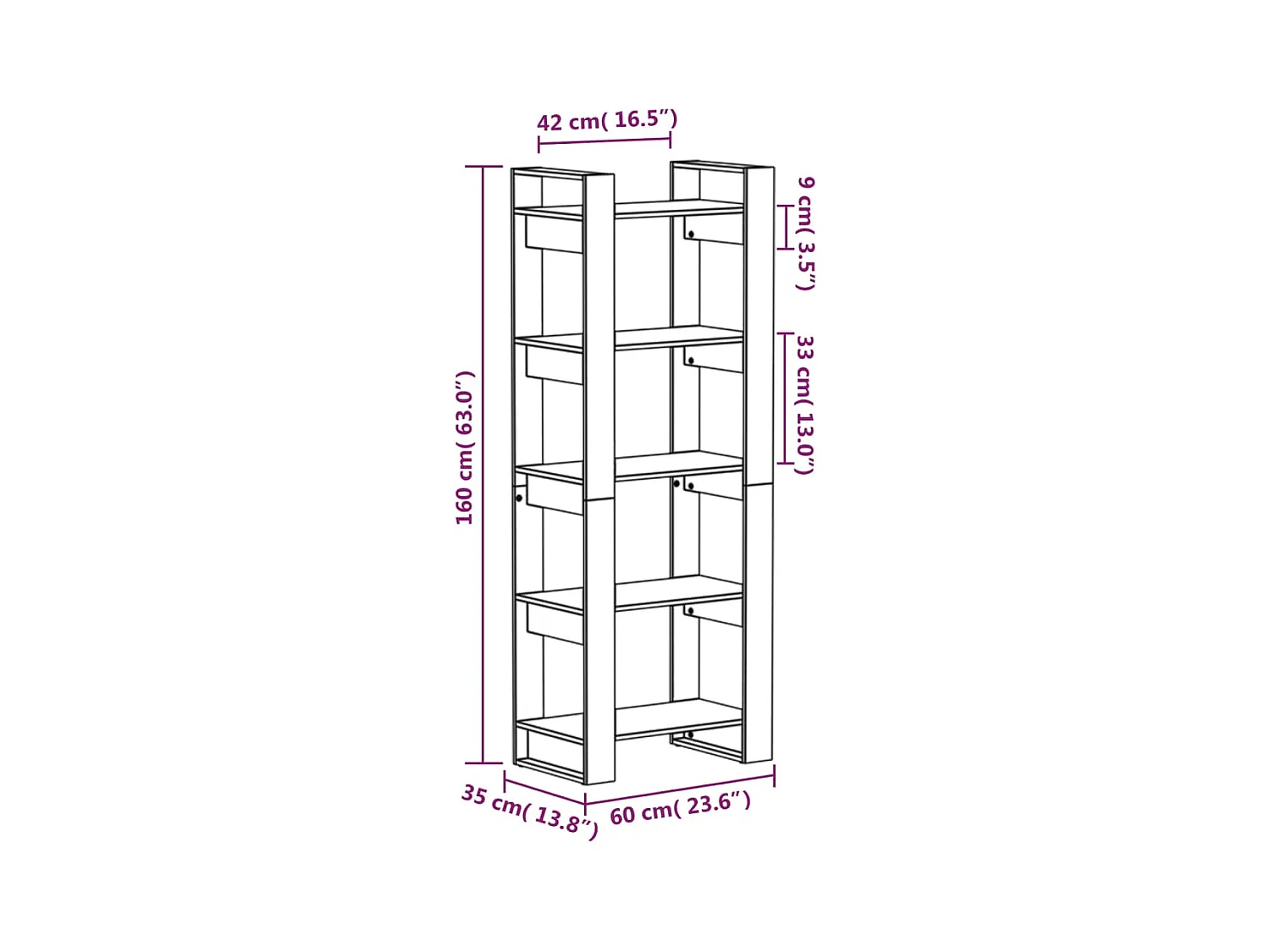 Fryska  Bibliothèque/Séparateur de pièce Gris 60x35x160 cm Bois massif
