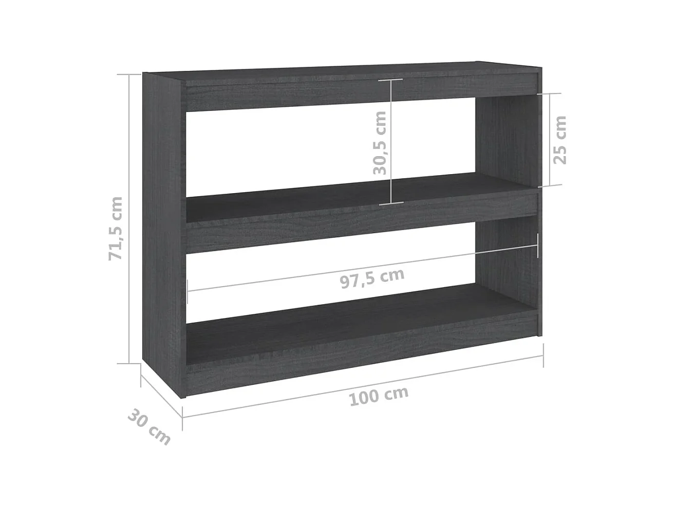 Centerville  Bibliothèque/Séparateur de pièce Gris 100x30x71,5 cm Pin massif