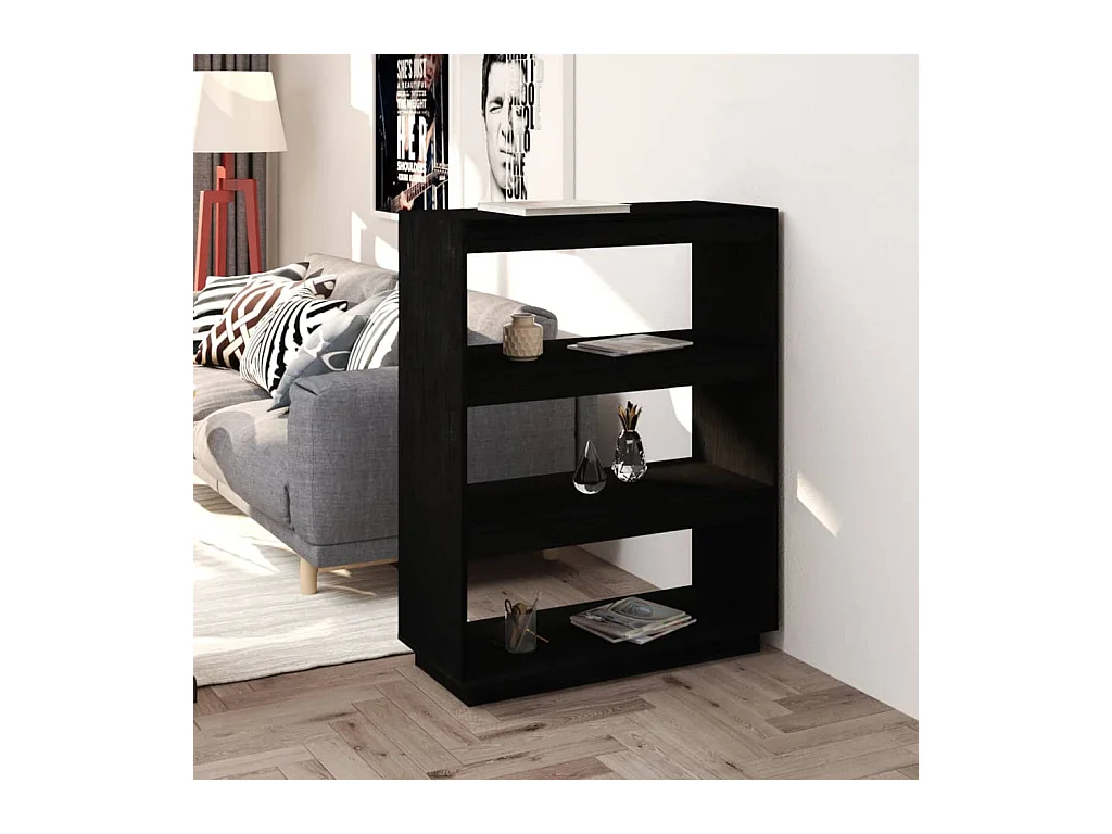 Alisha  Bibliothèque/Séparateur de pièce Noir 80x35x103 cm Pin massif