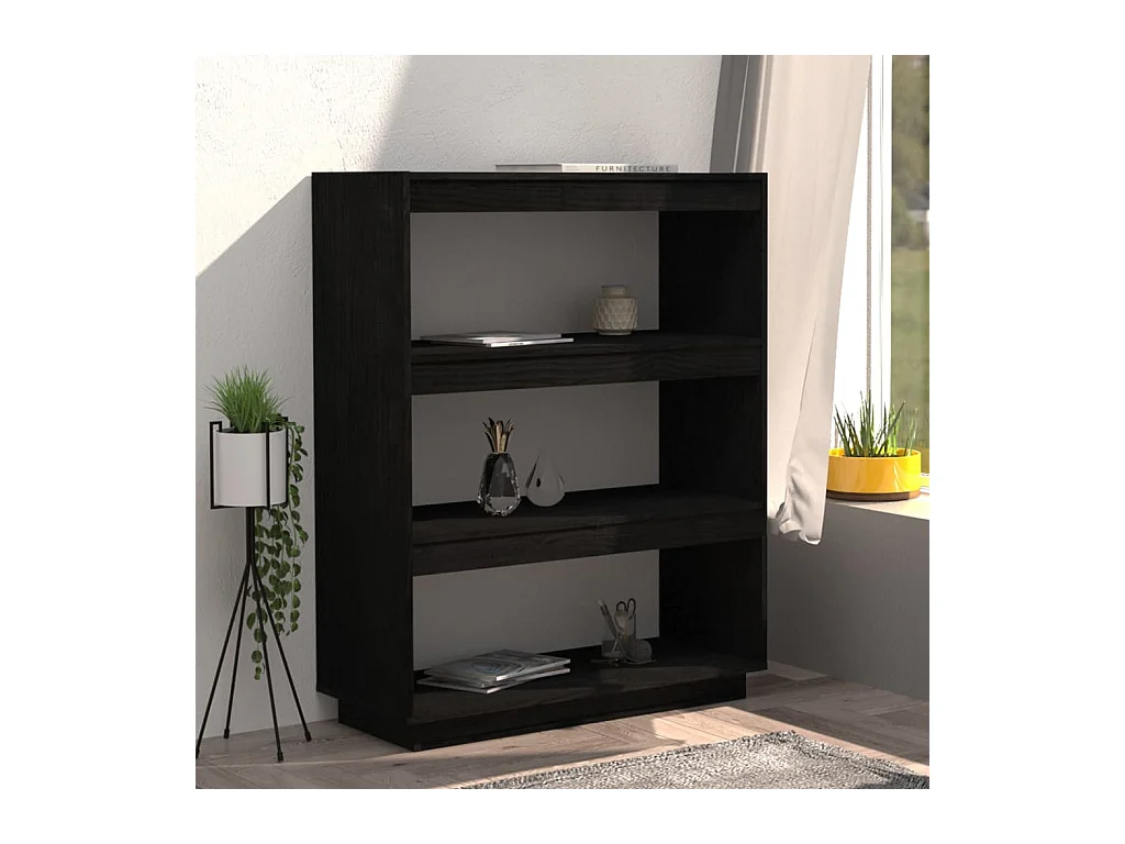 Alisha  Bibliothèque/Séparateur de pièce Noir 80x35x103 cm Pin massif