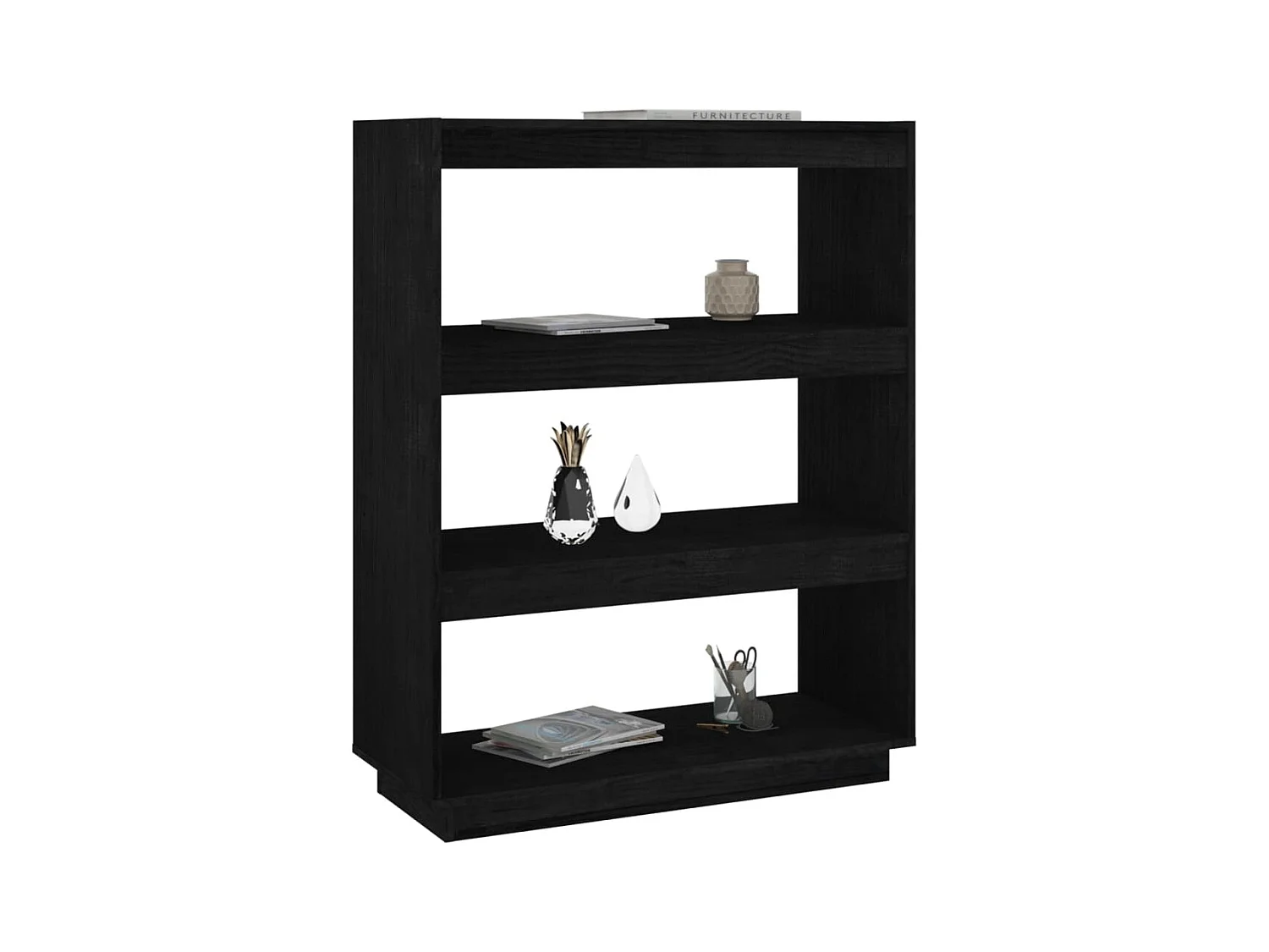 Alisha  Bibliothèque/Séparateur de pièce Noir 80x35x103 cm Pin massif