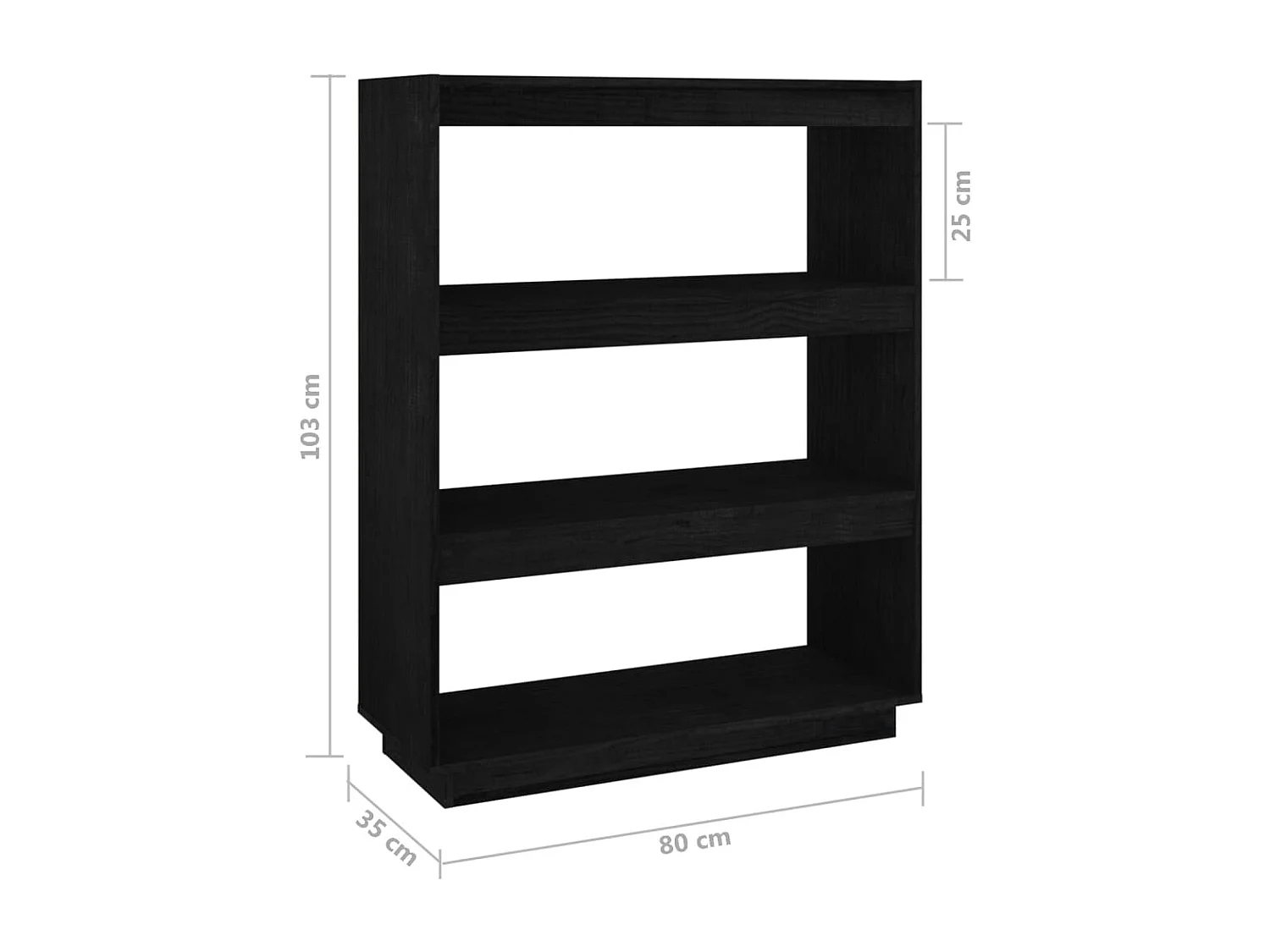 Alisha  Bibliothèque/Séparateur de pièce Noir 80x35x103 cm Pin massif
