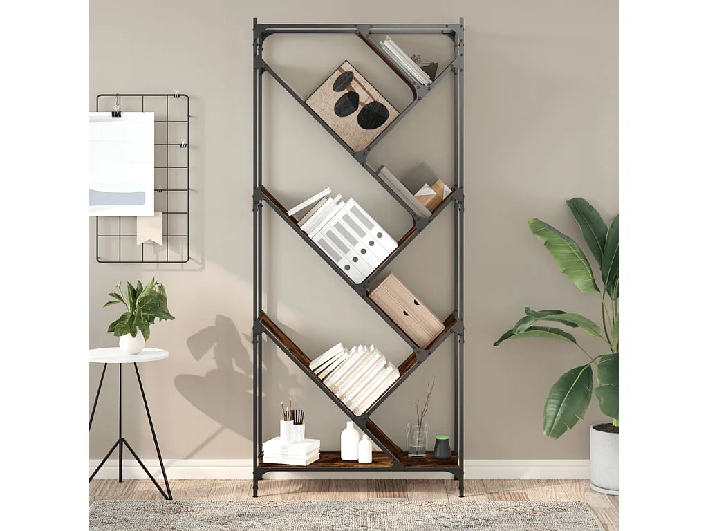Øystine  Bibliothèque chêne fumé 79x30x180 cm bois d'ingénierie et métal