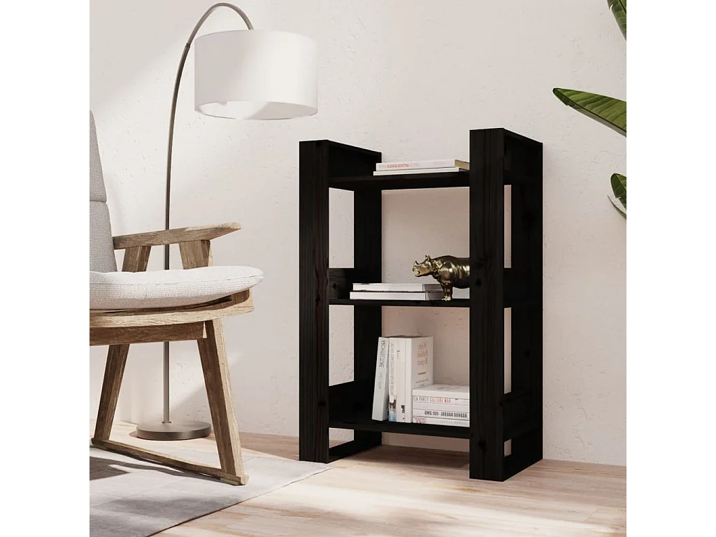 La Roche-sur-Yon  Boekenkast/kamerscherm 60x35x91 cm massief grenenhout zwart