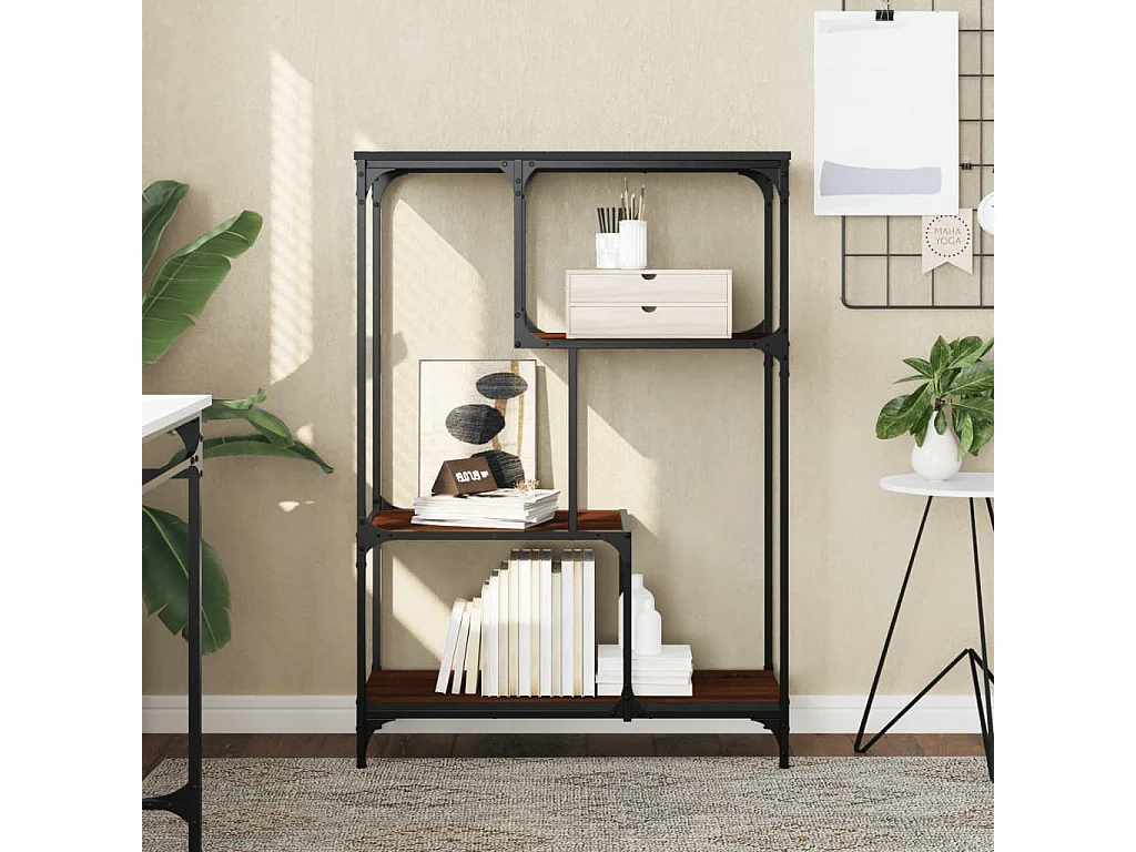 Cameron  Boekenkast 81x36x115 cm bewerkt hout en staal bruin eikenkleur