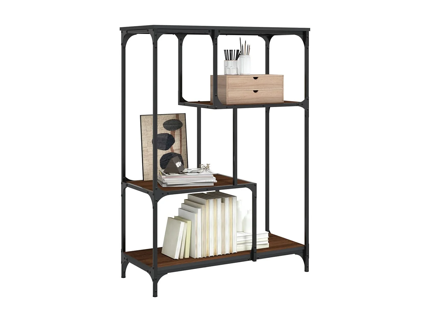 Cameron  Bibliothèque chêne marron 81x36x115 cm bois ingénierie et acier