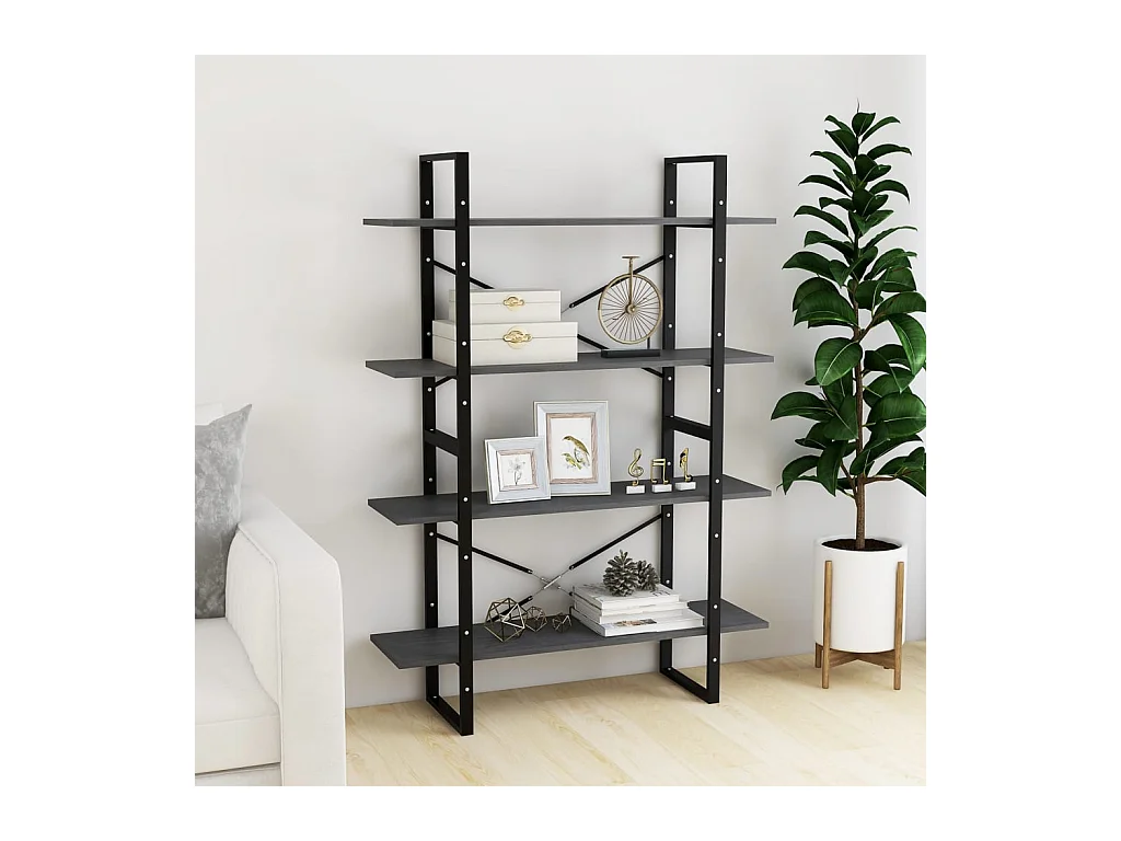 Gitana  Bibliothèque à 4 niveaux Gris 100x30x140 cm Bois de pin massif