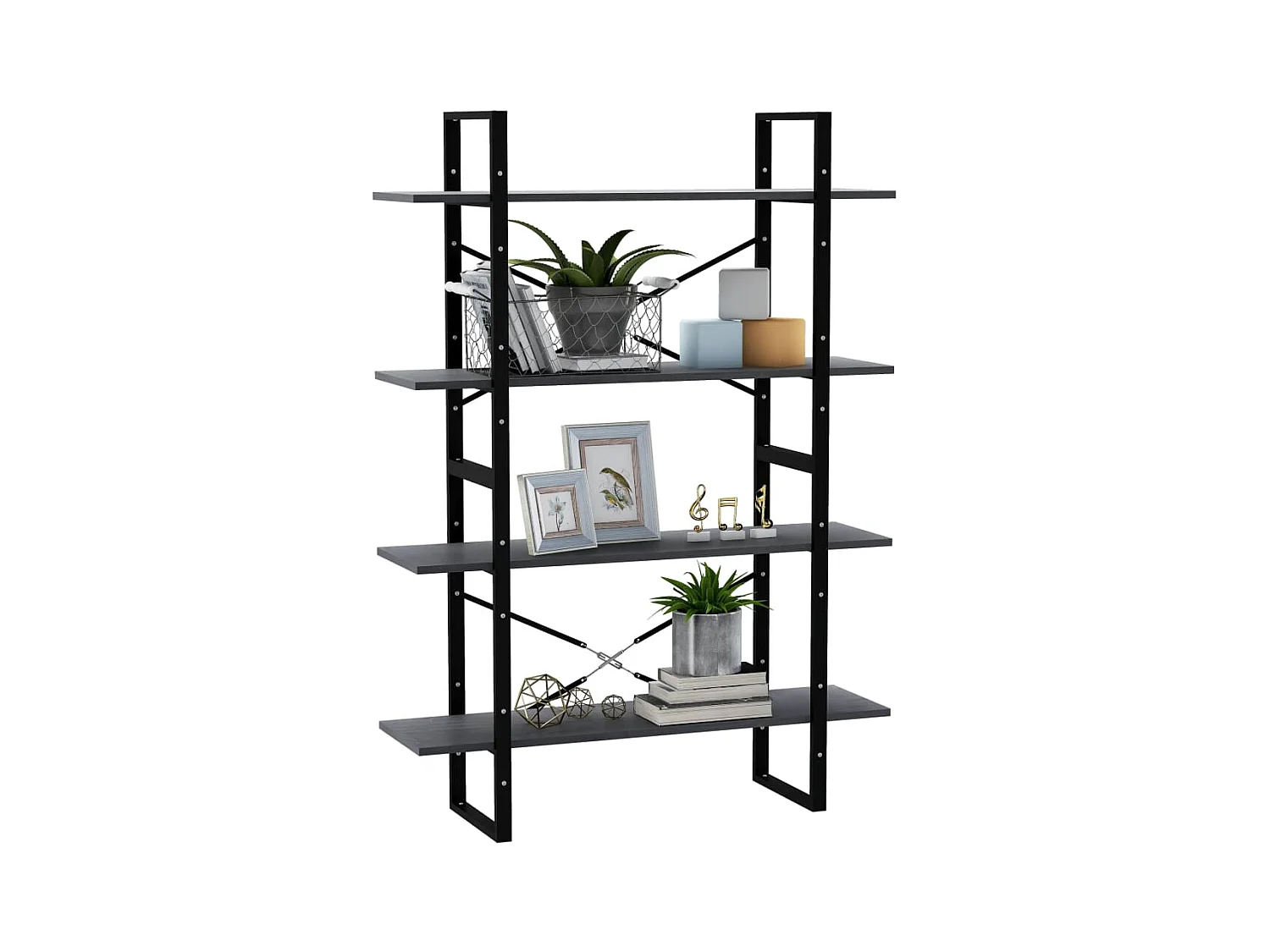 Gitana  Bibliothèque à 4 niveaux Gris 100x30x140 cm Bois de pin massif