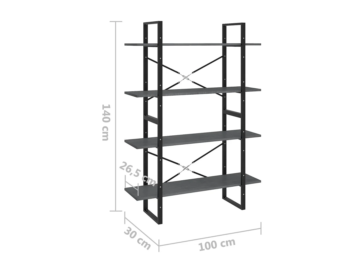 Gitana  Bibliothèque à 4 niveaux Gris 100x30x140 cm Bois de pin massif