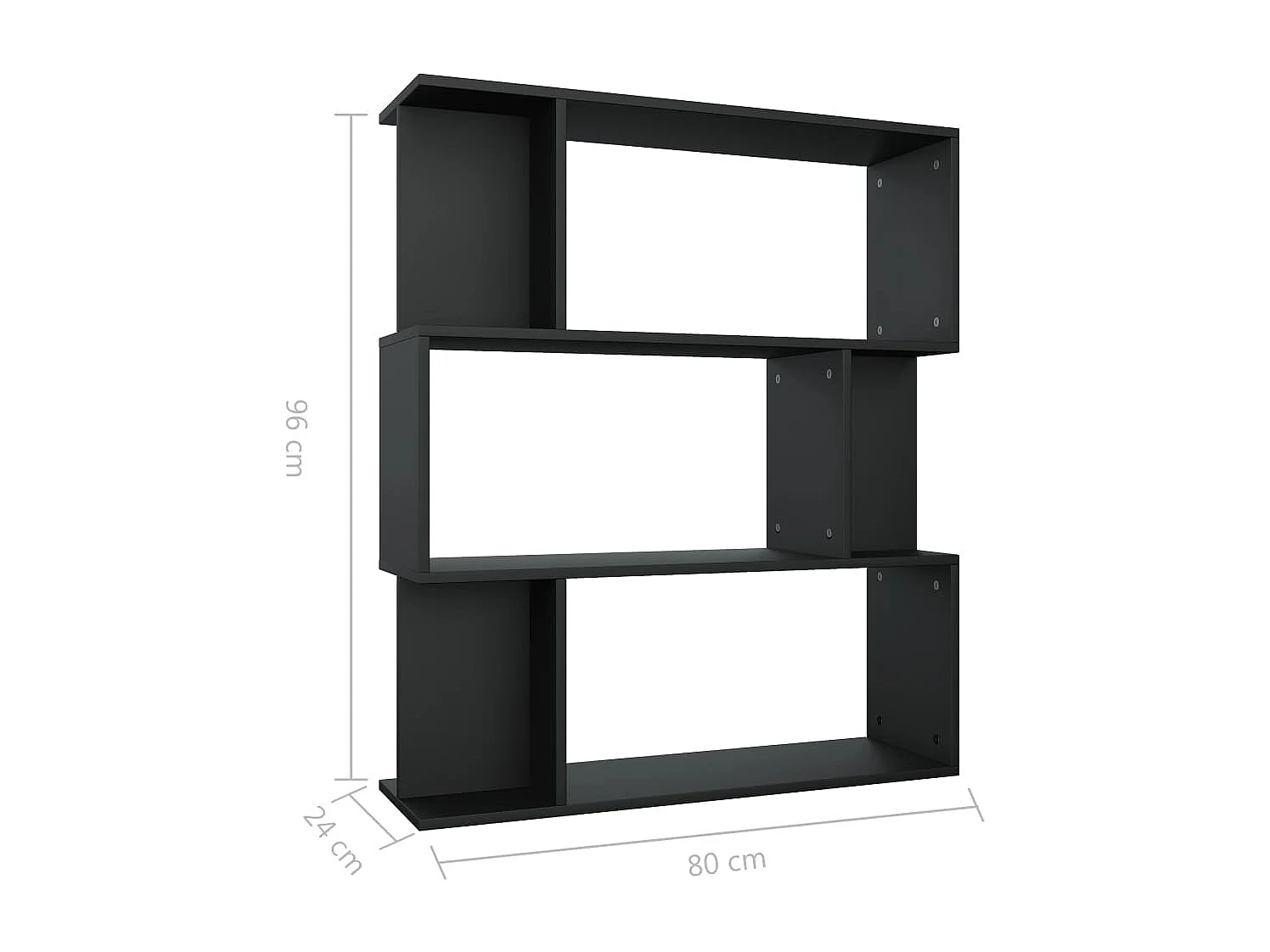 Gyran  Bibliothèque/Cloison Noir 80x24x96 cm cm Bois d'ingénierie