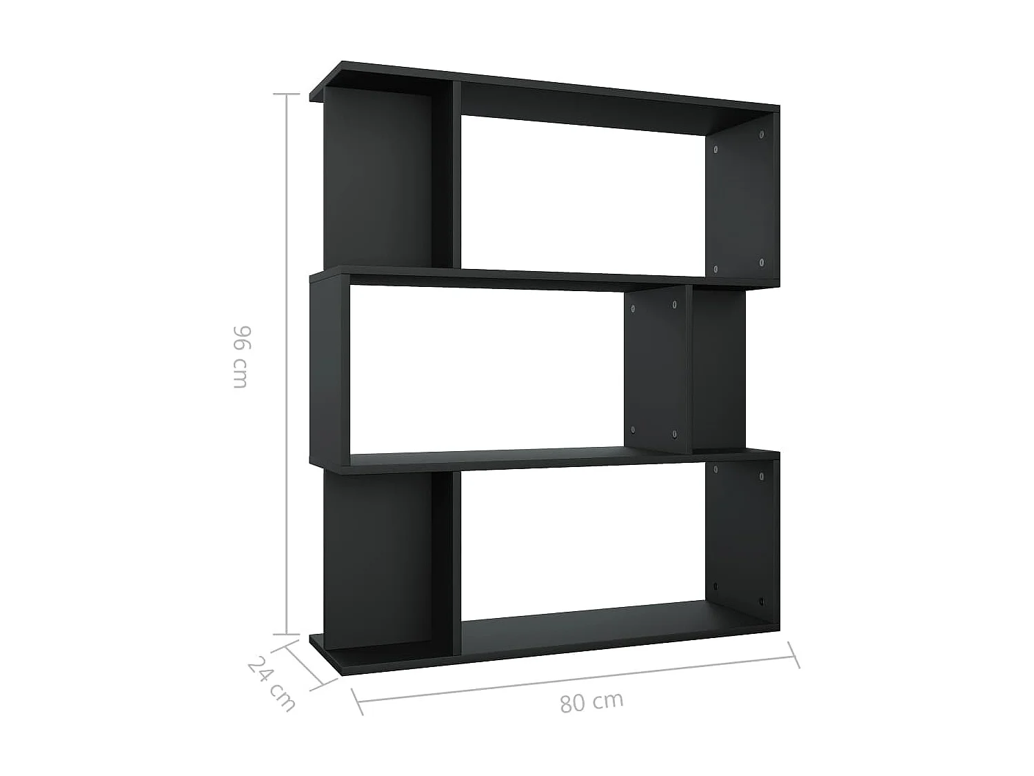 Gyran  Bibliothèque/Cloison Noir 80x24x96 cm cm Bois d'ingénierie