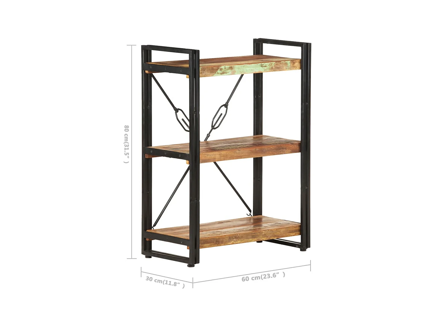 Yoan  Bibliothèque à 3 niveaux 60x30x80cm Bois de récupération massif