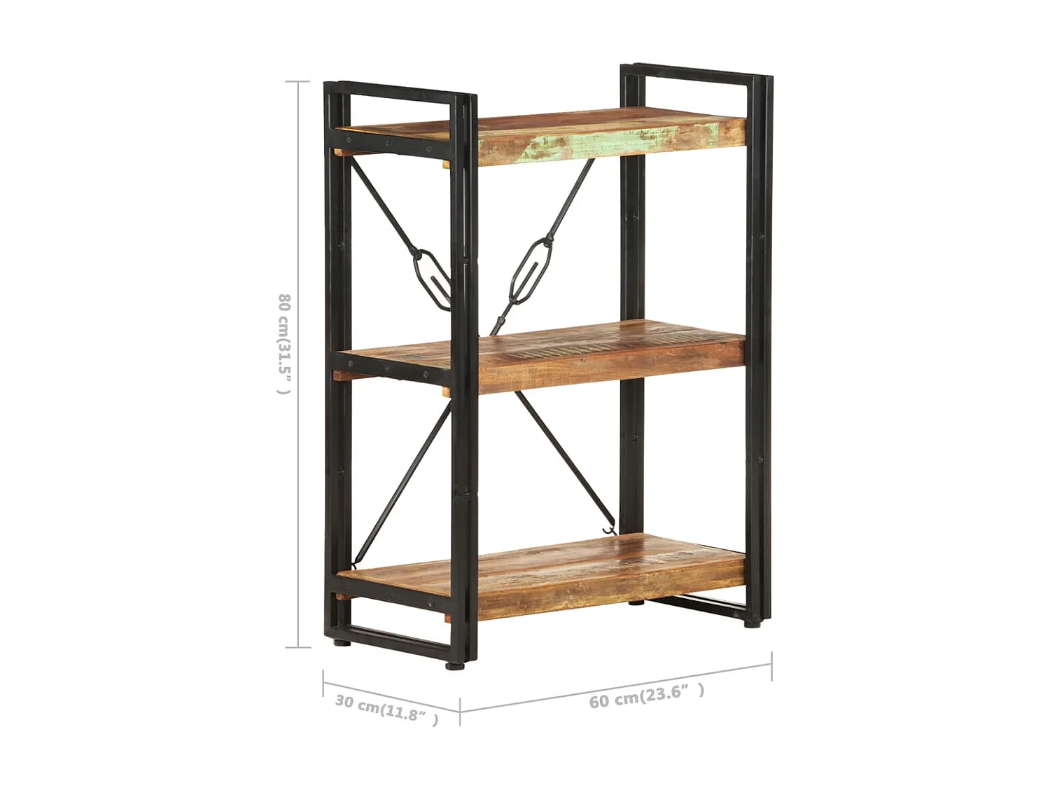 Yoan  Bibliothèque à 3 niveaux 60x30x80cm Bois de récupération massif