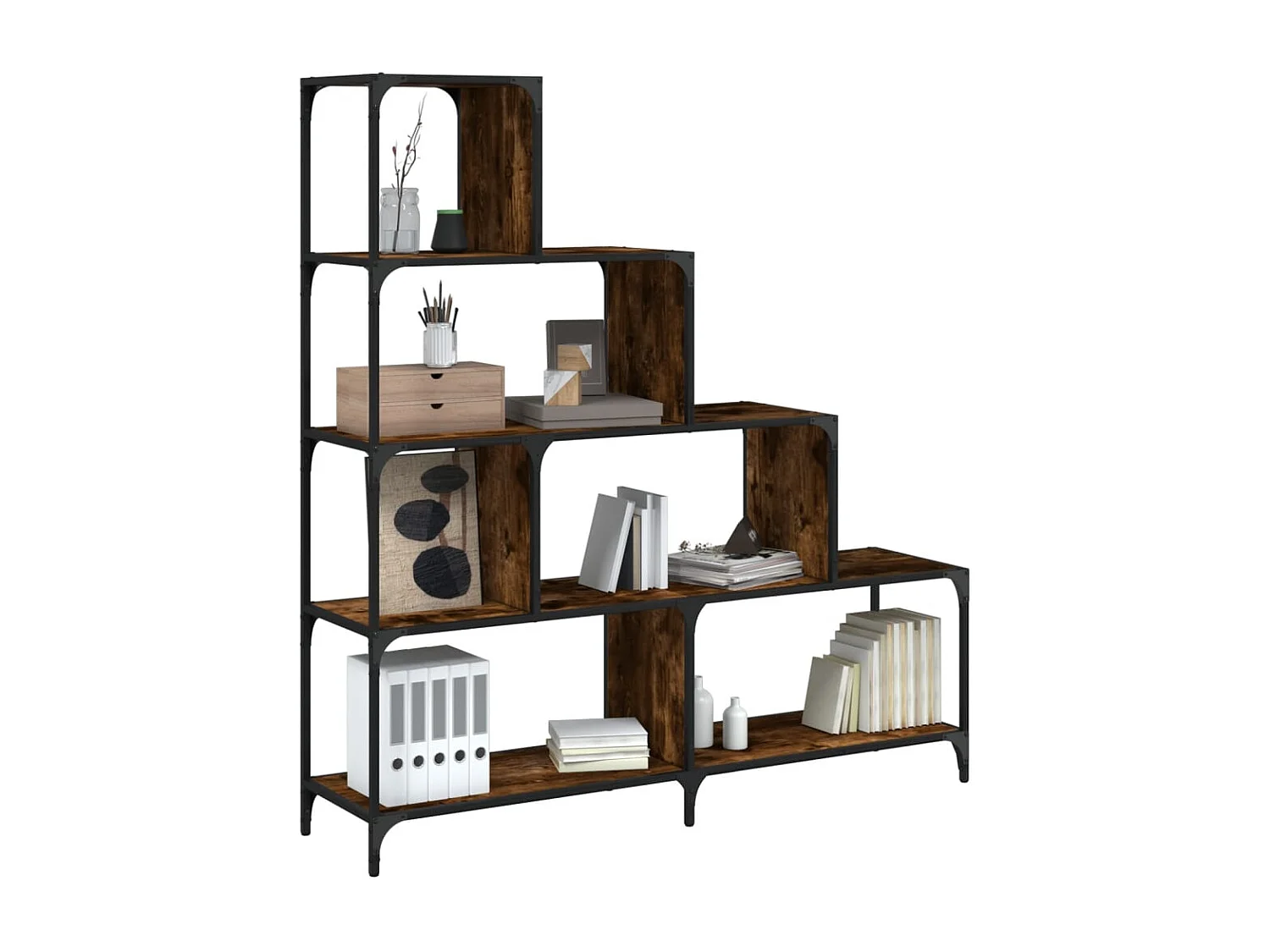 Unaris  Librería con 4 peldaños madera roble ahumado 139x33,5x149 cm