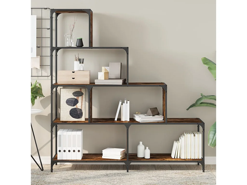 Unaris  Librería con 4 peldaños madera roble ahumado 139x33,5x149 cm