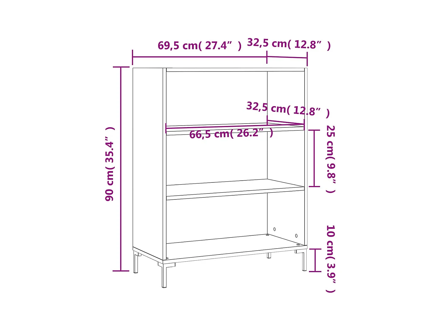 Arabel  Boekenkast 69,5x32,5x90 cm bewerkt hout betongrijs