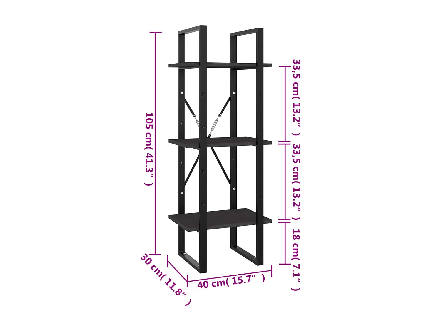 Drachten  Bibliothèque à 3 niveaux gris 40x30x105 cm bois d'ingénierie