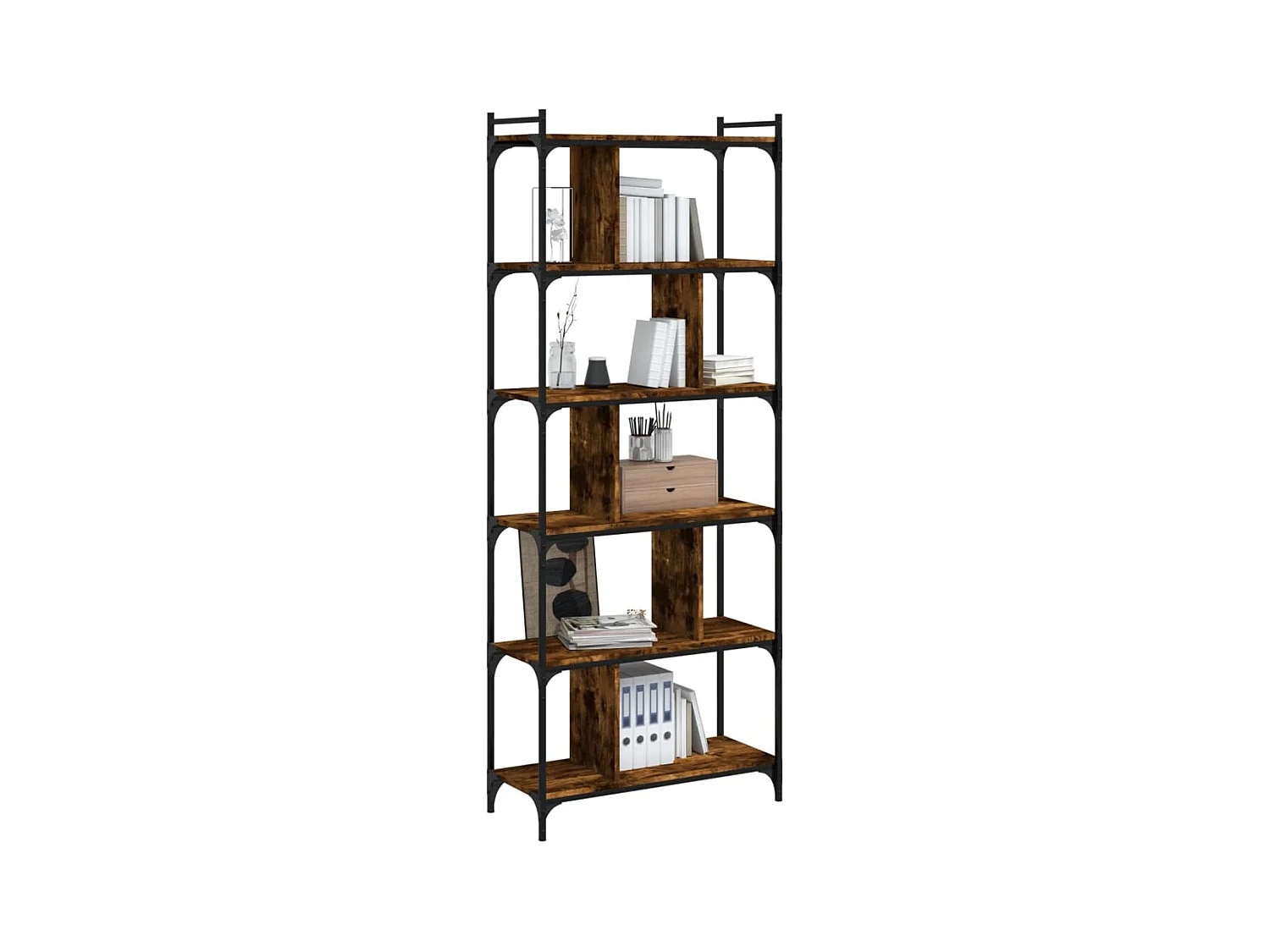Merse  Bibliothèque 6 niveaux chêne fumé 76x32x192cm bois d'ingénierie