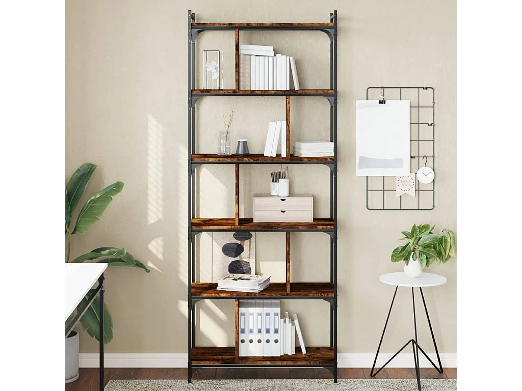 Merse  Bibliothèque 6 niveaux chêne fumé 76x32x192cm bois d'ingénierie