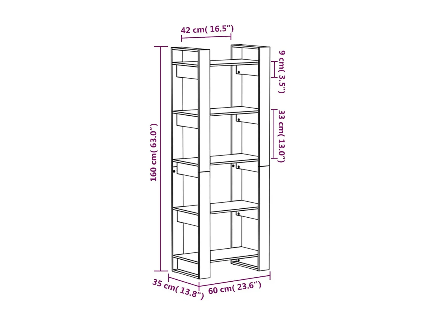 Fryska  Bibliothèque/Cloison Marron miel 60x35x160 cm Bois massif