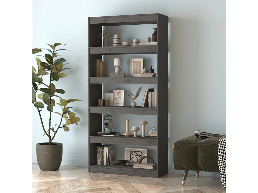 Aruna  Bibliothèque/Séparateur de pièce Gris 80x30x167,4 cm Pin massif