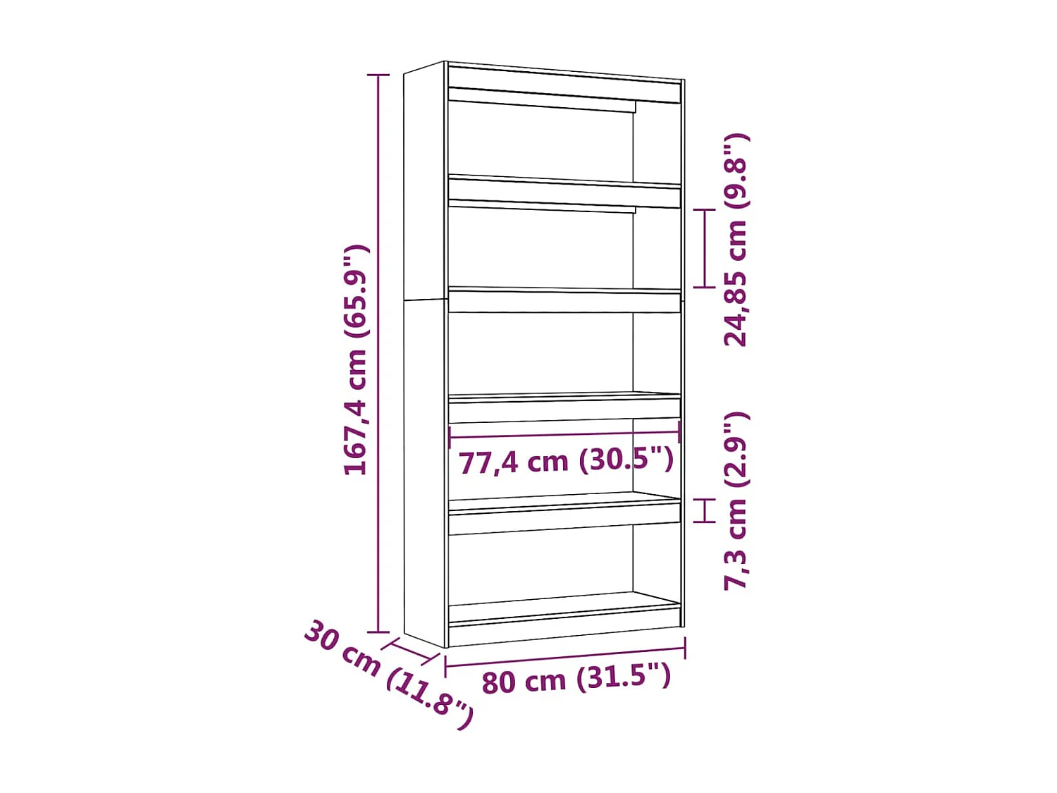 Aruna  Bibliothèque/Séparateur de pièce Gris 80x30x167,4 cm Pin massif