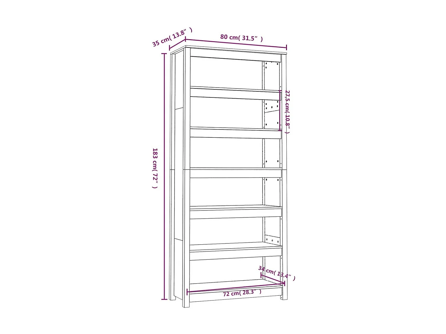 Laurens  Boekenkast 80x35x183 cm massief grenenhout