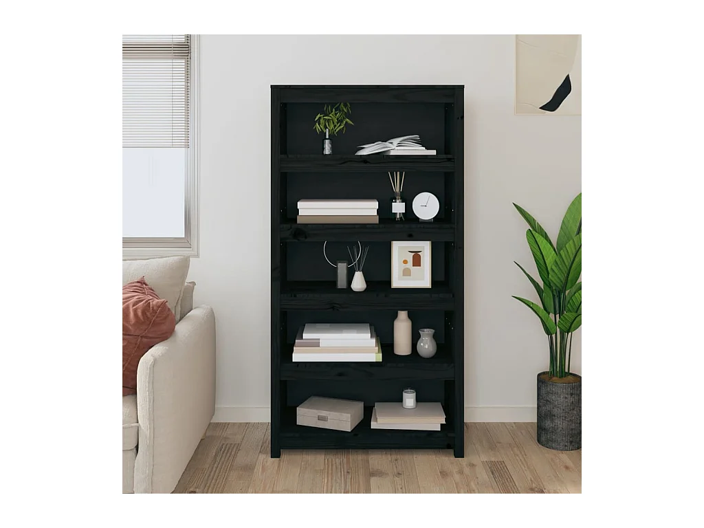 Laurens  Bibliothèque Noir 80x35x154 cm Bois de pin massif