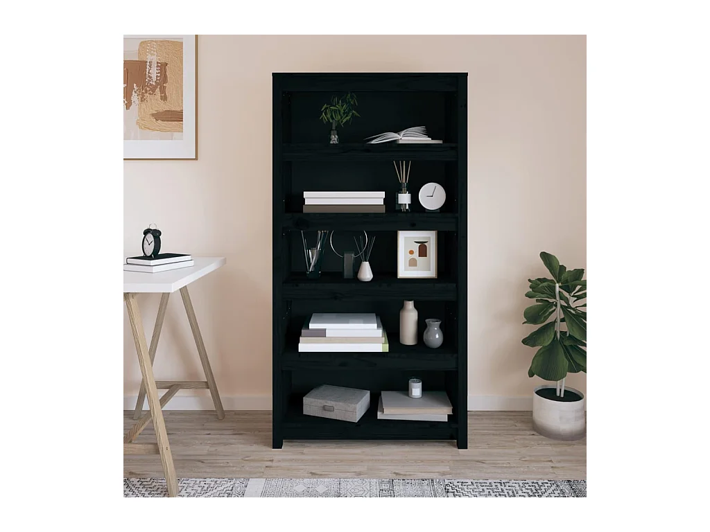 Laurens  Bibliothèque Noir 80x35x154 cm Bois de pin massif