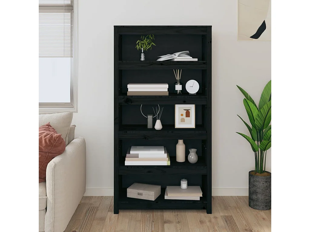 Laurens  Bibliothèque Noir 80x35x154 cm Bois de pin massif