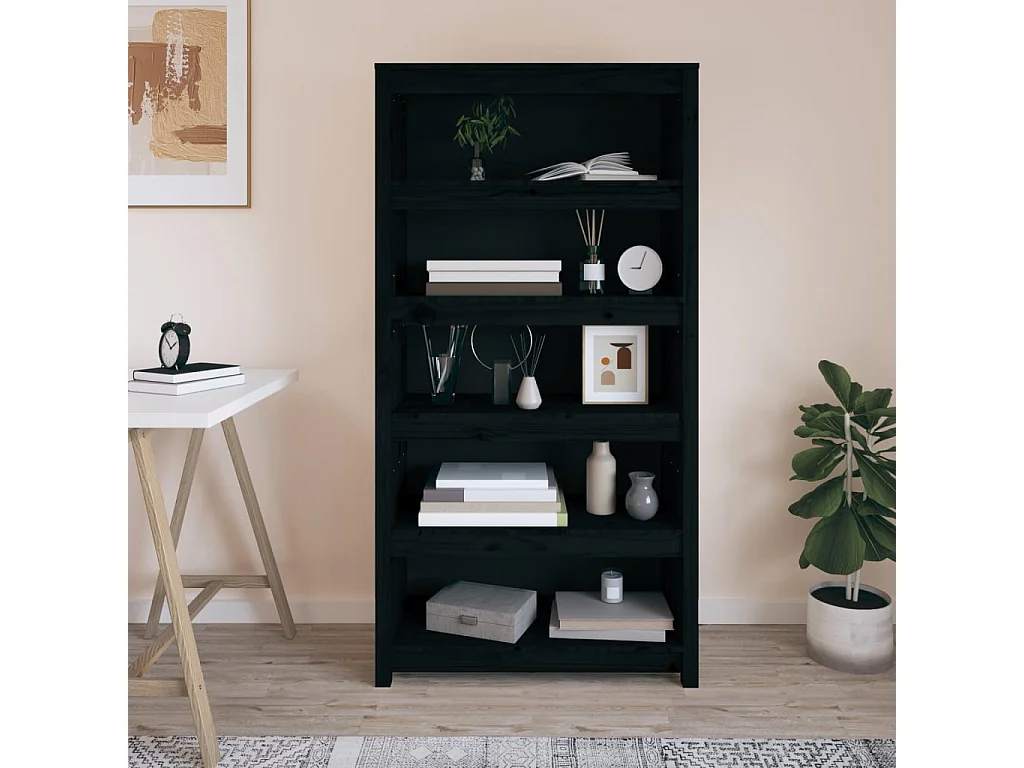 Laurens  Bibliothèque Noir 80x35x154 cm Bois de pin massif