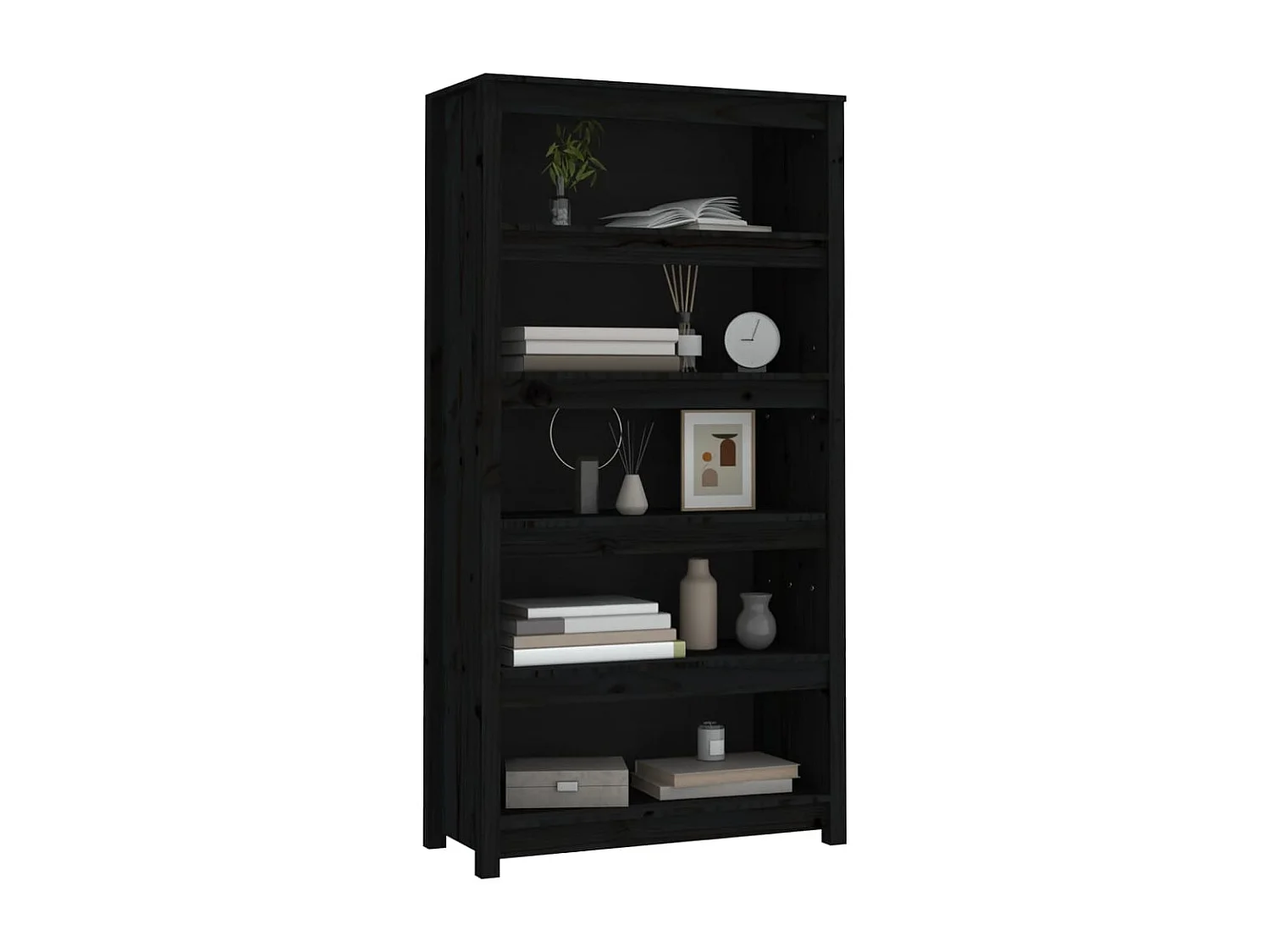 Laurens  Bibliothèque Noir 80x35x154 cm Bois de pin massif