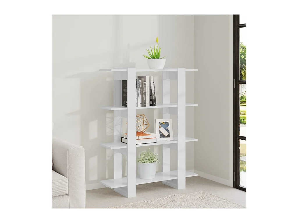 Celin  Bibliothèque/Séparateur de pièce Blanc brillant 100x30x123,5 cm