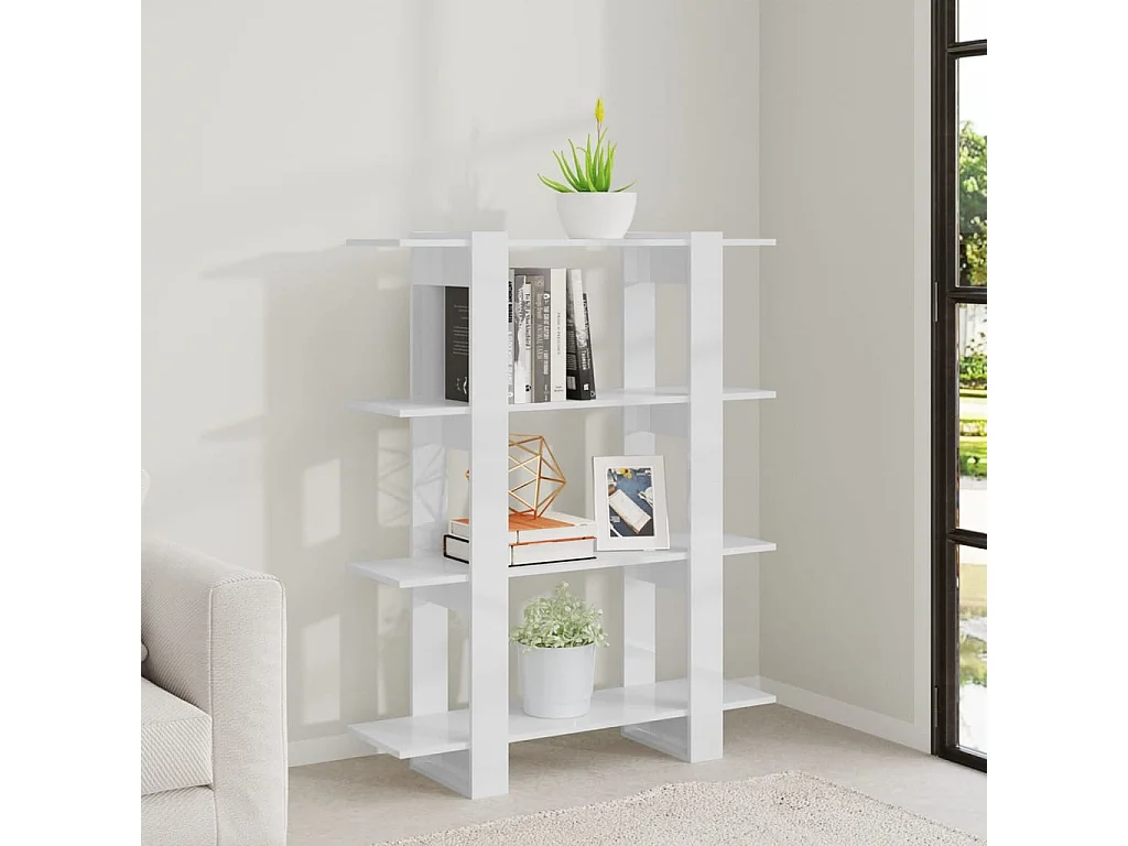 Celin  Bibliothèque/Séparateur de pièce Blanc brillant 100x30x123,5 cm