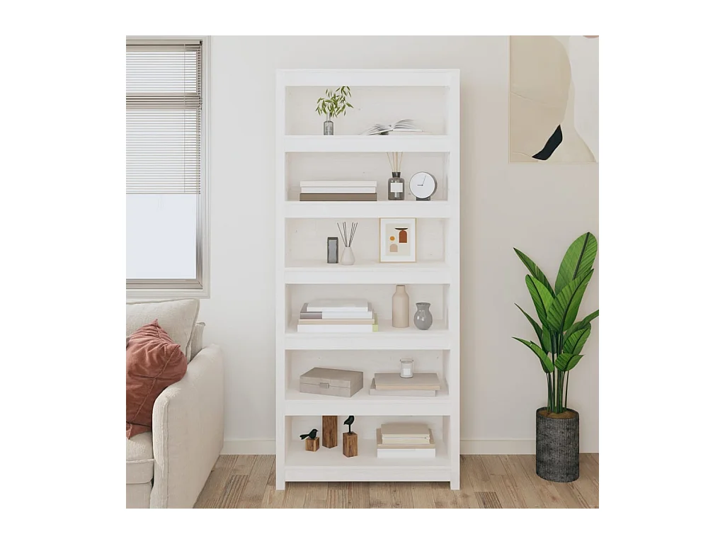 Laurens  Bibliothèque Blanc 80x35x183 cm Bois de pin massif