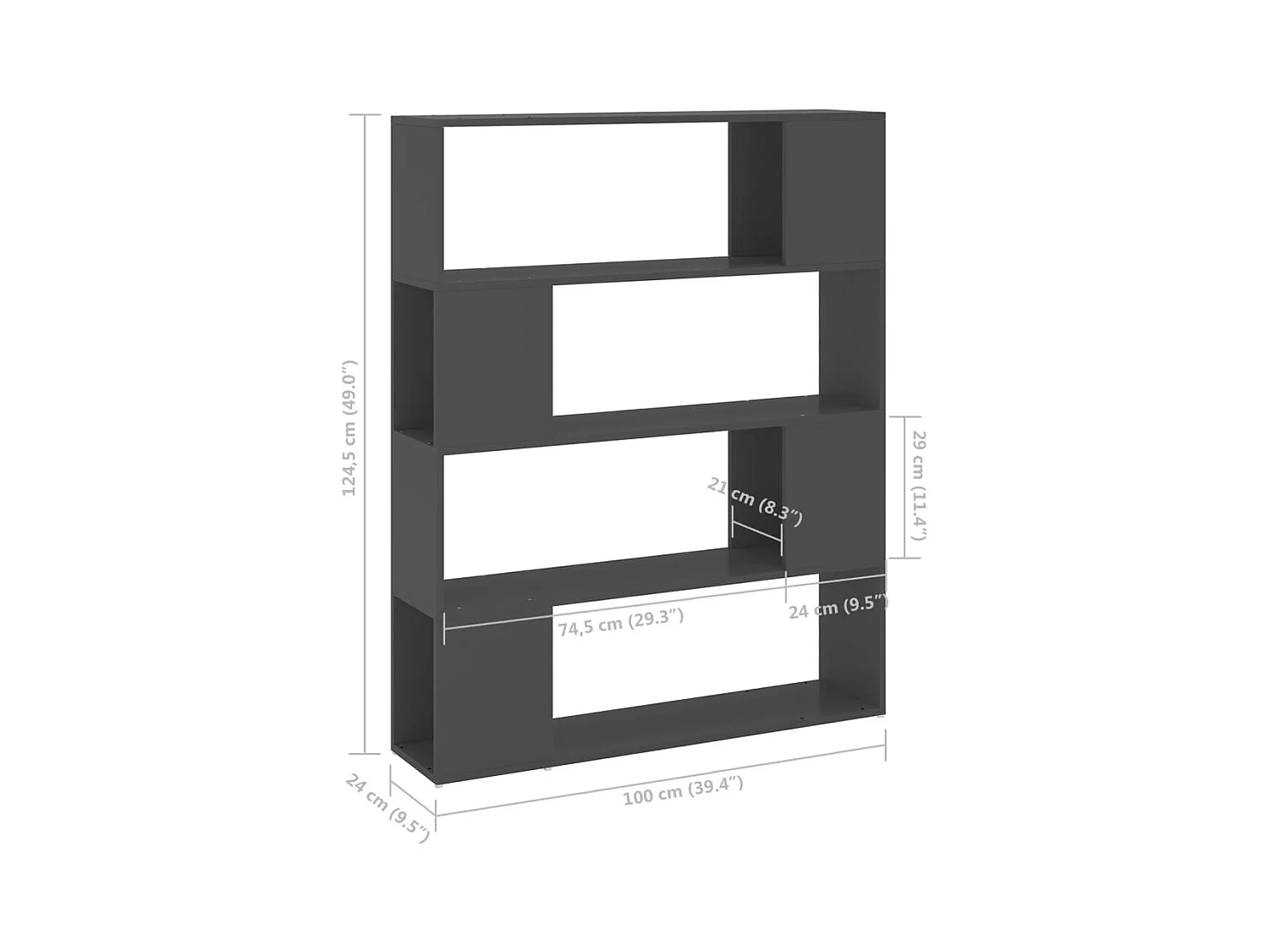 Norman  Bibliothèque/Séparateur de pièce Gris 100x24x124 cm