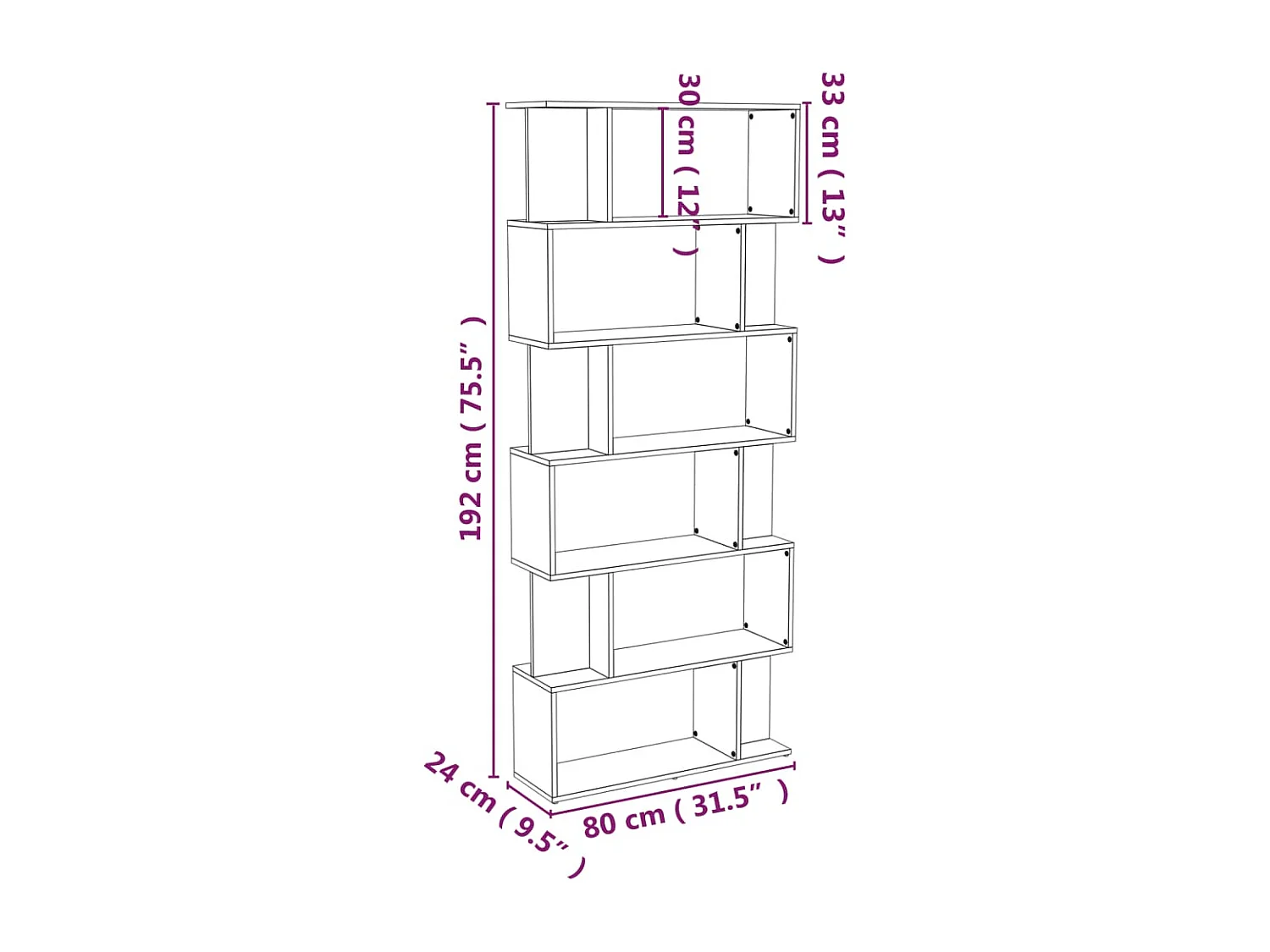 Blue Rapids  Boekenkast/kamerscherm 80x24x192 cm bewerkt hout grijs sonoma