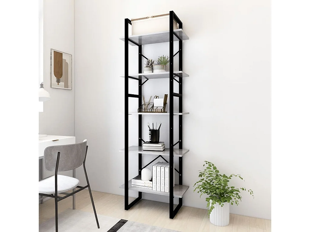 Prolenta Premium -  Bibliothèque à 5 niveaux Gris béton 60x30x175cm Bois ingénierie