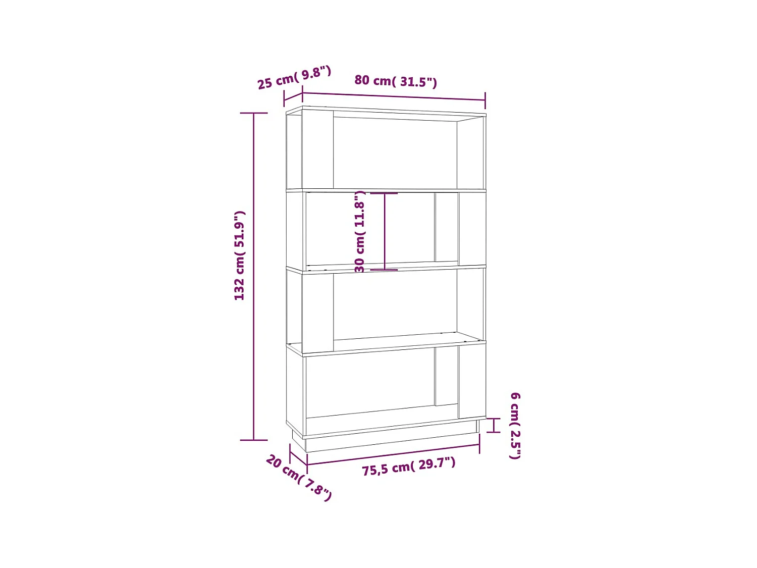 Dilber  Bibliothèque/Séparateur de pièce Gris 80x25x132 cm Pin massif